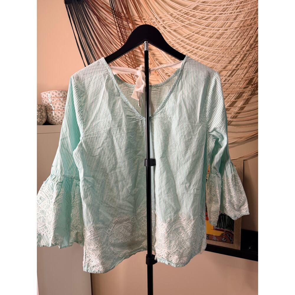 3 for $9 Crown and Ivy striped tie back blouse cotton m 3656